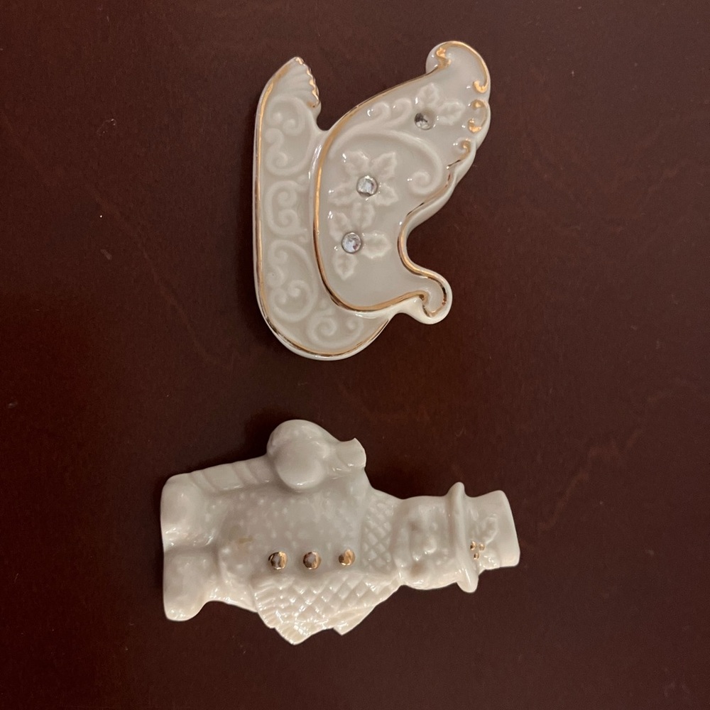 Elegant LENOX White and Gold Snowman and Sleigh pins